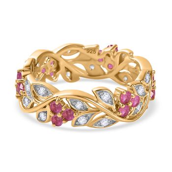 AA Afrikanischer Rubin (Fissure gef&uuml;llt), Wei&szlig;er Zirkon Ring, 925 Silber vergoldet (Gr&ouml;&szlig;e 17.00), ca. 1.36 ct