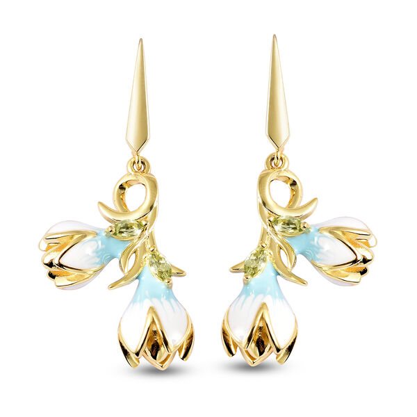 JARDIN-KOLLEKTION Nat&uuml;rlicher Peridot und wei&szlig;, blau Emaille Ohrh&auml;nger 925 Silber Gelbgold-&Uuml;berzug ca. 0,36 ct&nbsp;