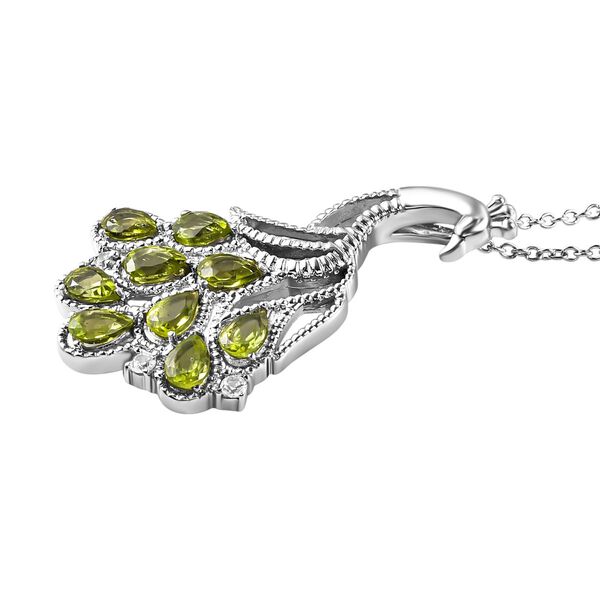 Natürliche Peridot, weißer Zirkon Anhänger mit Kette, Edelstahl, ca. 4.31 ct image number 4