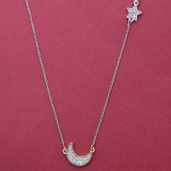 Diamant Stern und Mond Halskette in Silber image number 2