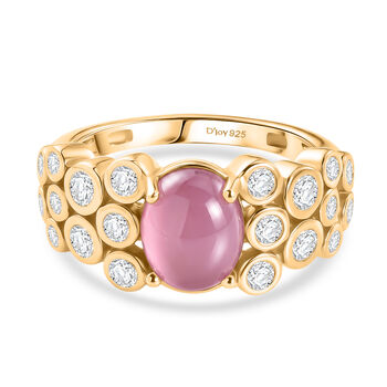 D'Joy Flamingo Mondstein, Wei&szlig;er Zirkon Ring 925 Silber 750 Gelbgold vermeil (Gr&ouml;&szlig;e 17.00) ca. 2,86 ct