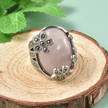 Rosa Quarz und Markasit Ring in Edelstahl