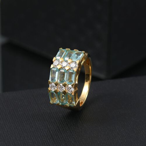 D’joy Betroka Blauer Apatit, Moissanit Ring 925 Silber 750 Gelbgold Vermeil (Größe 18.00) ca. 3,31 ct image number 1