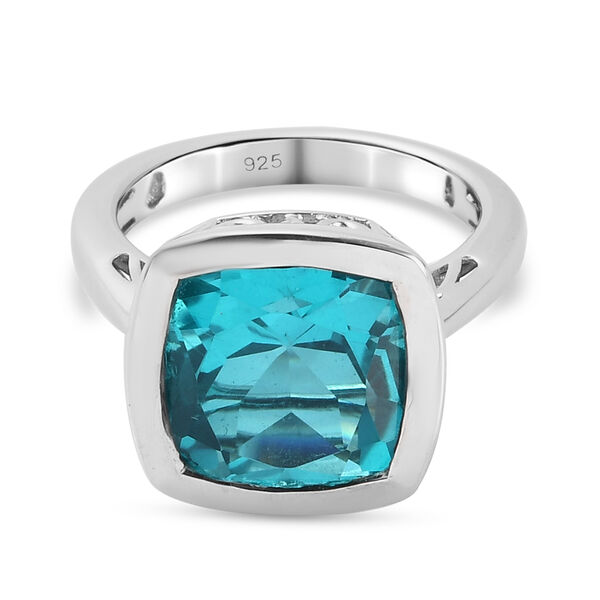 Capri Blau Triplett Quarz Solit&auml;r Ring 925 Silber Platin-&Uuml;berzug