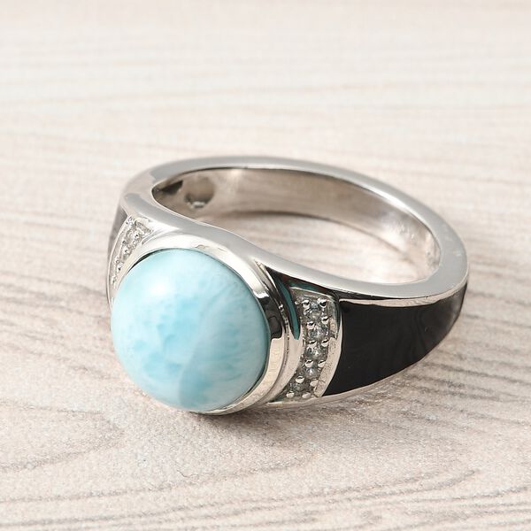 Larimar und Zirkon Solitär Ring 925 Silber Platin-Überzug image number 2