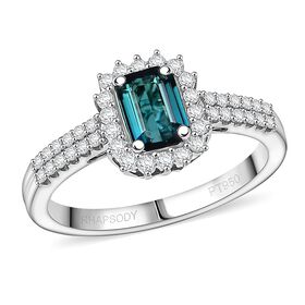 Rhapsody AAAA Indicolite, Wei&szlig;er Diamant Ring 950 Platin (Gr&ouml;&szlig;e 18.00) ca. 1,58 ct