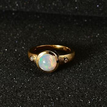 Nat&uuml;rlicher, &auml;thiopischer Welo Opal, Wei&szlig;er Zirkon Ring, 925 Silber Gelbgold Vermeil, (Gr&ouml;&szlig;e 21.00) ca. 1.33 ct