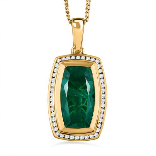 Smaragd-Quarz Triplette, weißer Zirkon Anhänger mit Kette, 925 Silber Gelbgold Vermeil ca. 20.32 ct image number 0
