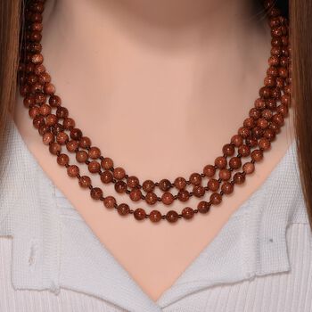 Dreilagige Gold Sandstein-Halskette, 150cm - 375 ct.