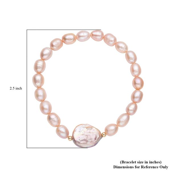 Pfirsich Süßwasserperle und lila Keshi Perle Armband, 16,5 cm image number 4