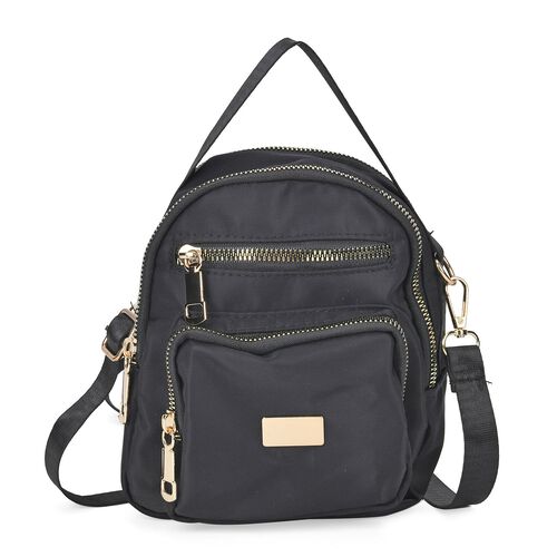 Kompakte Umhängetasche mit RFID-Schutz, 4 Außenfächern, verstellbarem Gurt, 16x5x19 cm, Schwarz image number 0