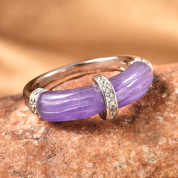 Lila Jade und Zirkon Ring 925 Silber Rhodium-Überzug image number 2