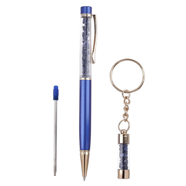 Premium Kollektion - Echter blauer Saphir-Kugelschreiber mit extra Mine und Schlüsselanhänger image number 7