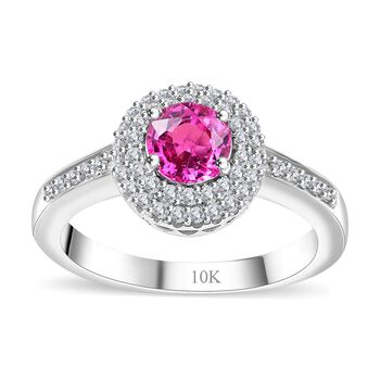 Zertifiziert und gepr&uuml;ft AAA Rosa Saphir und Diamant Ring in 417 Wei&szlig;gold - 1 ct