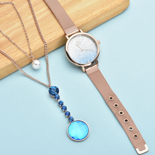 2er-Set - STRADA Uhr und Halskette mit blauem Kristall - 6 ct. image number 1