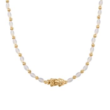 Opalite Pixiu Halskette, ca. 45cm + 5cm extender, gelb vergoldet ca. 50.00 ct