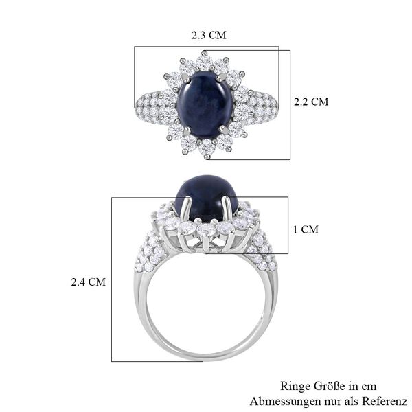 Diffundierter Stern blauer Saphir, Moissanit Ring 925 Silber rhodiniert (Gr&ouml;&szlig;e 17.00) ca. 7,90 ct image number 5