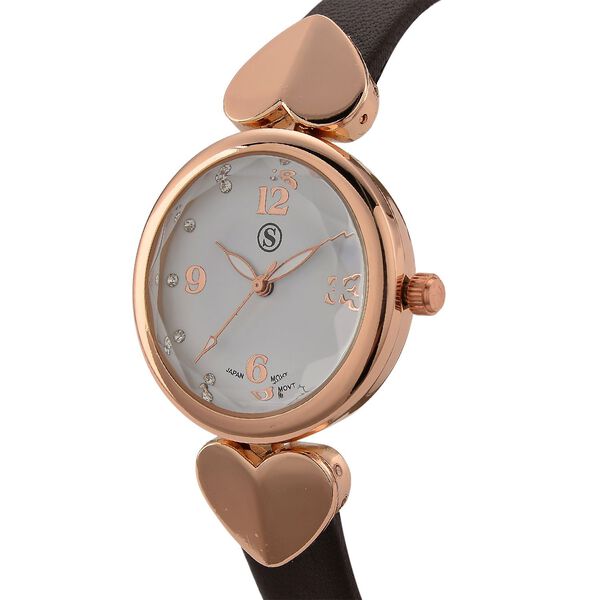 STRADA Uhr mit PC21S Japan-Uhrwerk, Edelstahl-Mesh-Armband, Ros&eacute;gold mit Kristallzifferblatt, Braun image number 3