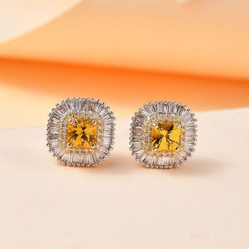 Zertifiziert und geprüft AAA gelbe Saphir, gelbe und weiße Diamant Ohrringe in 585 Gold - 2,44 ct. image number 1