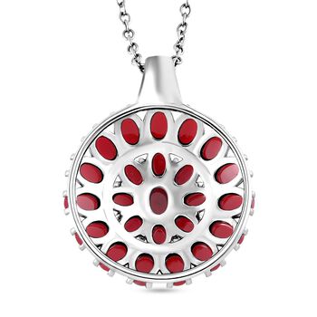 Simuliertes Rotes Opal Anh&auml;nger mit Kette ca. 50 cm + 5 cm Extender, 316L Edelstahl