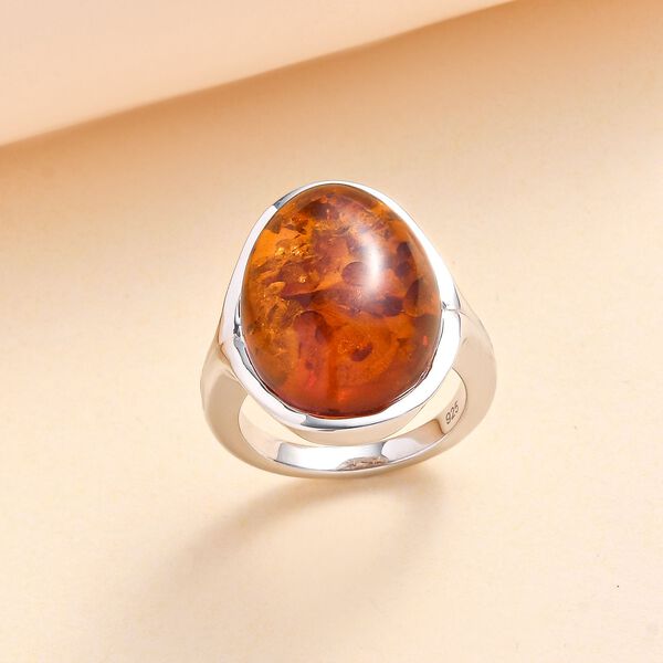 Natürlicher baltischer Bernstein Ring, 925 Silber rhodiniert, (Größe 17.00) image number 2