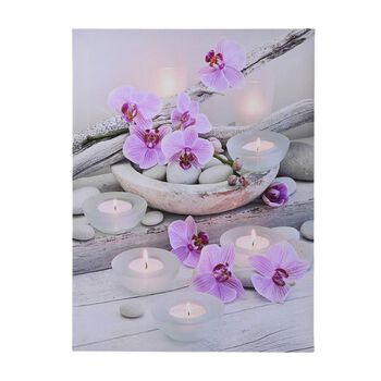 LED-Leinwandbild mit Orchideenmotiv, 30 x 40 cm, MDF-Rahmen, batteriebetrieben