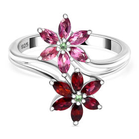 Roter, Lotus und Tsavorite Granat-Ring - 1,27 ct.