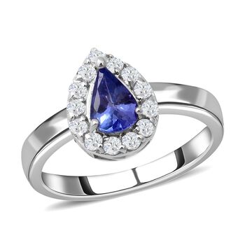 Tansanit und Zirkon-Ring, 925 Silber platiniert (Gr&ouml;&szlig;e 20.00) ca. 1.08 ct