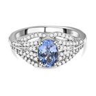 Tansanit und weißer Zirkon-Ring, 925 Silber platiniert (Größe 20.00) ca. 1.47 ct