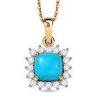 D joy AA Sleeping Beauty Türkis, Weißer Zirkon Anhänger mit Kette, 925 Silber 750 Gelbgold Vermeil ca. 3.52 ct