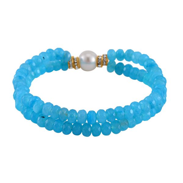 Weiße Muschelkernperle, Blauer Achat Armband ca. BR-Stretch cm Legierung Standard gelb vergoldet image number 3