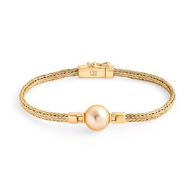 Royal Bali - AAA Goldene Südsee Perle (11-12mm), Lab Grown Diamant, Tulang Naga Armband ca. 20 cm, 925 Silber 916 Gelbgold Vermeil