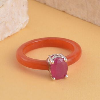 Rote Jade, Afrikanischer Rubin (Fissure gef&uuml;llt) Ring, 925 Silber rhodiniert (Gr&ouml;&szlig;e 20.00) ca. 9.50 ct