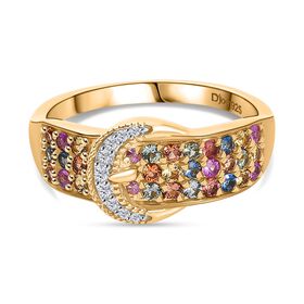D'Joy AA Mehrfarbig Saphir Ring 925 Silber 750 Gelbgold Vermeil (Größe 17.00) ca. 1,08 ct