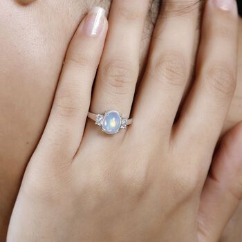 AA Nat&uuml;rlicher, &auml;thiopischer Welo Opal, Wei&szlig;er Zirkon Ring, 925 Silber platiniert (Gr&ouml;&szlig;e 17.00) ca. 1.43 ct