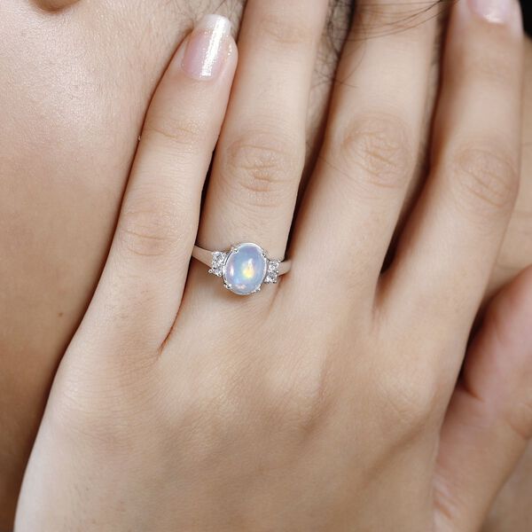 AA Nat&uuml;rlicher, &auml;thiopischer Welo Opal, Wei&szlig;er Zirkon Ring, 925 Silber platiniert (Gr&ouml;&szlig;e 17.00) ca. 1.43 ct image number 4