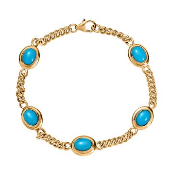 Amerikanischer, nat&uuml;rlicher Sleeping Beauty T&uuml;rkis Armband ca. 18 cm 925 Silber Gelbgold Vermeil ca. 5.40 ct