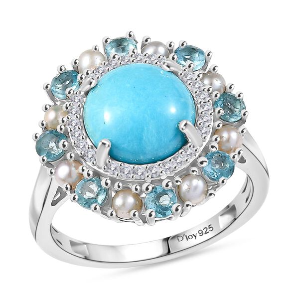 D'Joy AA Sleeping Beauty T&uuml;rkis, S&uuml;&szlig;wasserperle, Apatit und Zirkon Ring image number 3
