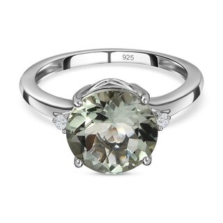 Prasiolith, weißer Zirkon Ring, 925 Silber platiniert (Größe 17.00) ca. 3.50 ct