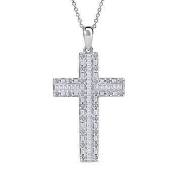 LUXURIANT SGL zertifizierter SI-GH Labor Diamant Kreuz Anh&auml;nger mit 50cm Kette, 925 Silber rhodiniert - 1 ct.