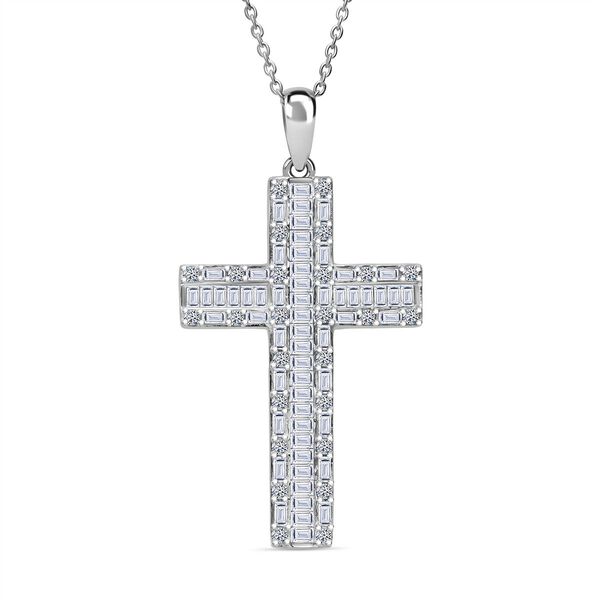 LUXURIANT SGL zertifizierter SI-GH Labor Diamant Kreuz Anh&auml;nger mit 50cm Kette, 925 Silber rhodiniert - 1 ct.