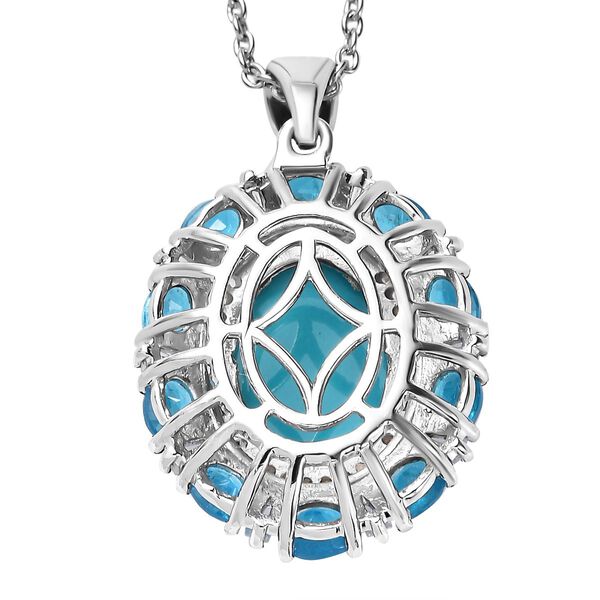 Amerikanischer, nat&uuml;rlicher Sleeping Beauty T&uuml;rkis, Neon Apatit und Zirkon-Anh&auml;nger mit Kette, 50 cm - 8,20 ct. image number 5