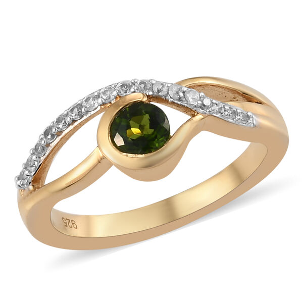 Nat&uuml;rlicher Chromdiopsid und Zirkon Ring 925 Silber vergoldet  ca. 0,53 ct image number 2