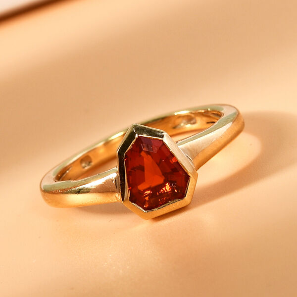 Mexikanischer Kirschfeuer-Opal Solit&auml;r Ring 925 Silber vergoldet  ca. 0,58 ct image number 2