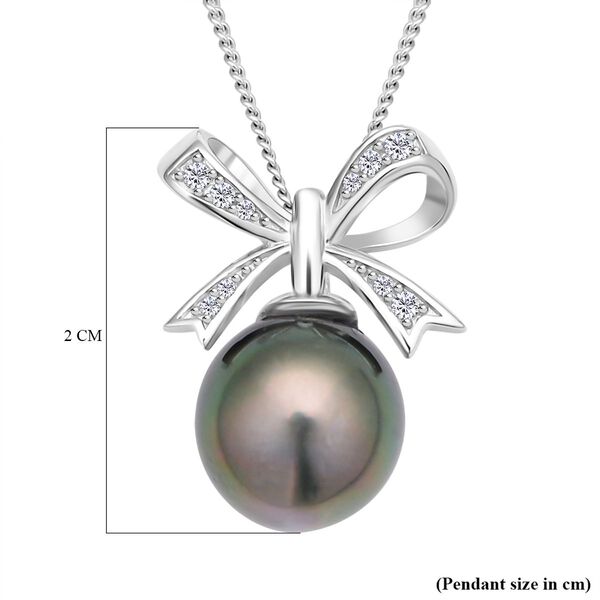 Tahiti Perle und wei&szlig;er Zirkon-Anh&auml;nger mit Kette, ca.10-11mm, 925 Silber rhodiniert ca. 0.15 ct image number 5