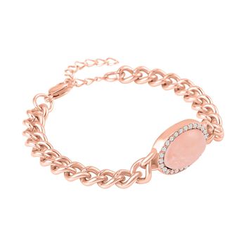 Rosenquarz, wei&szlig;er Kristall Armband ca. 19 cm 316L Edelstahl, ca. 10.01 ct