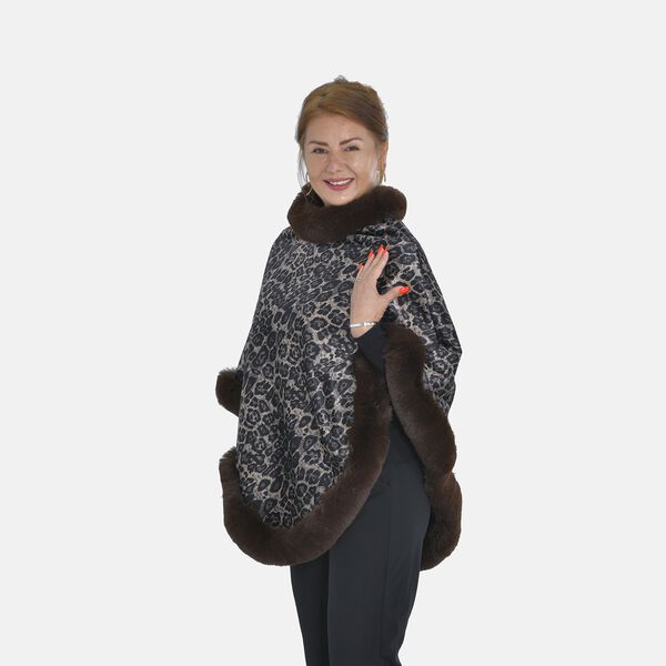 Kunstfell Poncho mit Leopardenmuster, braun image number 3