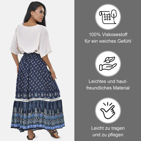 Langer Rock aus 100% Viskose, Dunkelblau, Einheitsgr&ouml;&szlig;e image number 4