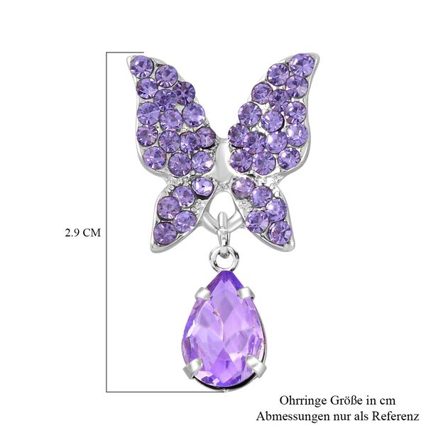 Lila Kristall Schmetterling Ohrringe, silberfarben image number 4