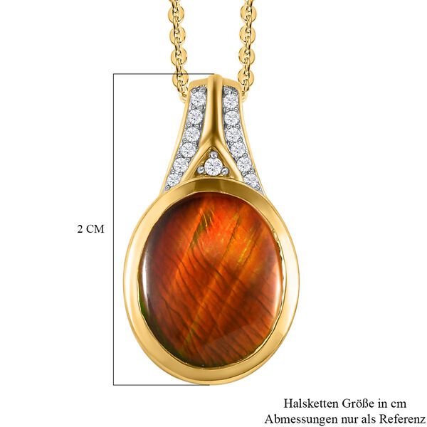 Kanadischer Ammolit und weißer Zirkon-Anhänger mit Kette, 925 Silber vergoldet ca. 2.85 ct image number 7